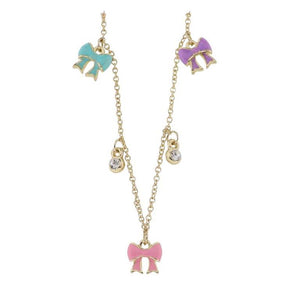 Jane Marie- Kids Gold Cable Chain Necklace with Multi Bows & Crystals