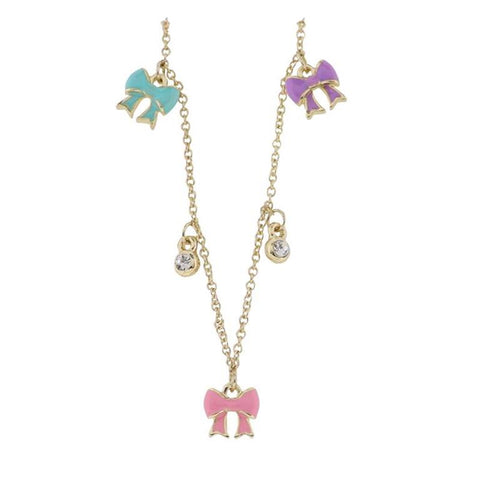 Jane Marie- Kids Gold Cable Chain Necklace with Multi Bows & Crystals