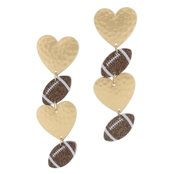 Jane Marie - Gold Hammered Large Brown Glitter Acrylic Football Earrings