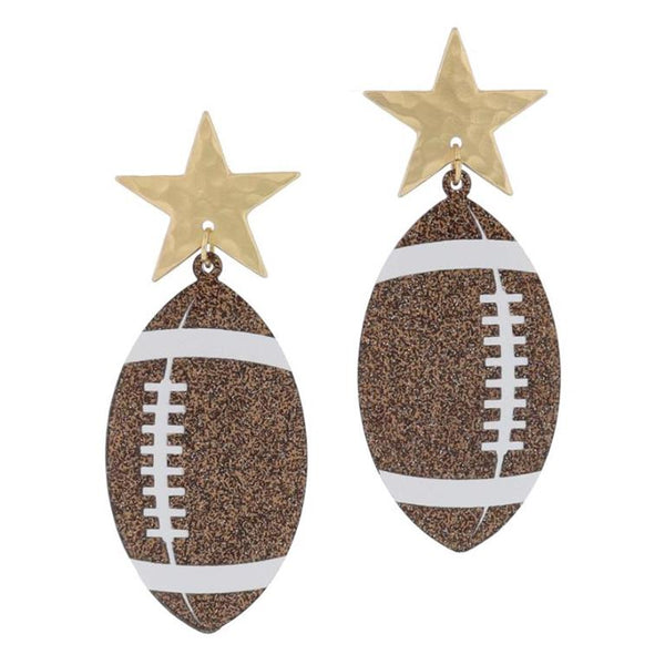 Jane Marie - Gold Hammered Large Brown Glitter Acrylic Football Earrings