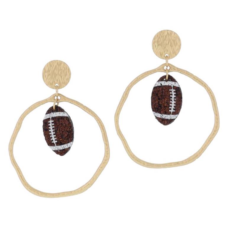 Jane Marie - Gold Hammered Large Brown Glitter Acrylic Football Earrings