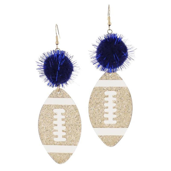 Jane Marie-Tinsel Pom and Golden Glitter Acrylic Football Earring