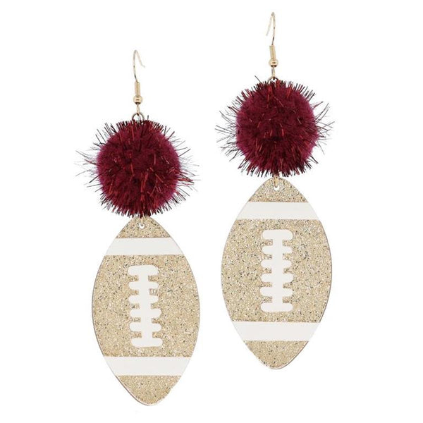 Jane Marie-Tinsel Pom and Golden Glitter Acrylic Football Earring