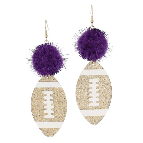 Jane Marie-Tinsel Pom and Golden Glitter Acrylic Football Earring