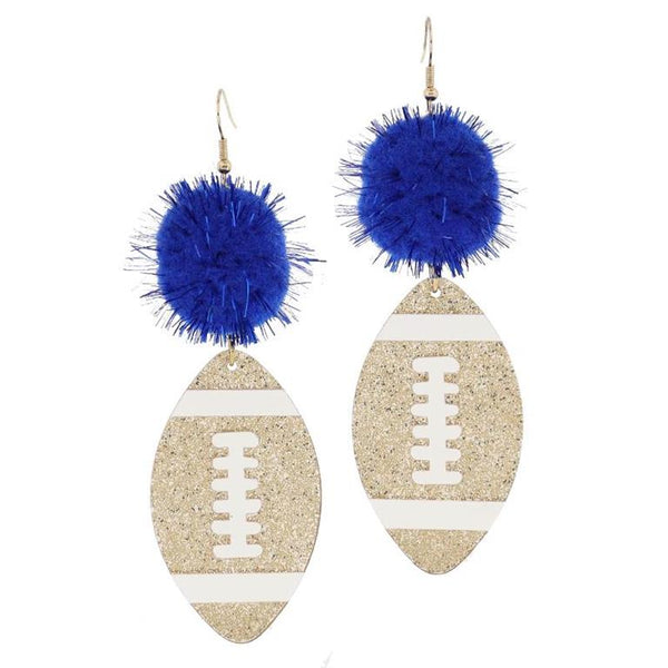 Jane Marie-Tinsel Pom and Golden Glitter Acrylic Football Earring