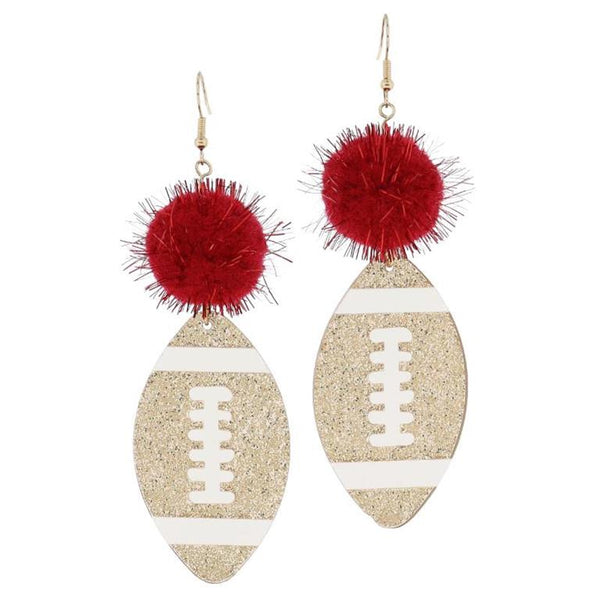 Jane Marie-Tinsel Pom and Golden Glitter Acrylic Football Earring