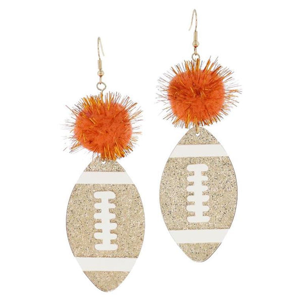 Jane Marie-Tinsel Pom and Golden Glitter Acrylic Football Earring