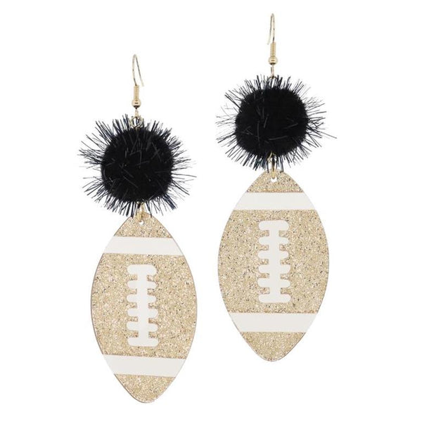 Jane Marie-Tinsel Pom and Golden Glitter Acrylic Football Earring