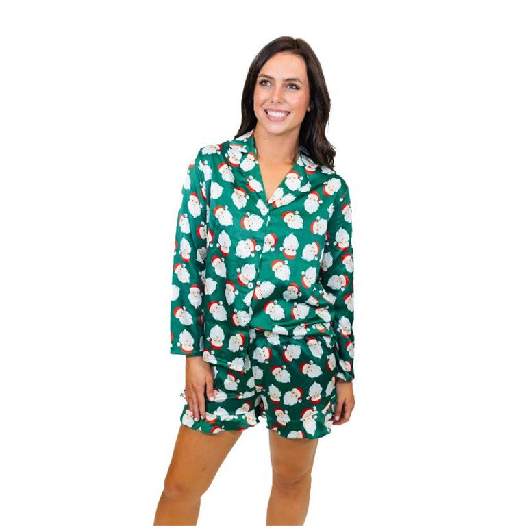 Jane Marie Good Tidings Silky Satin Pajama Long Sleeve Short Set