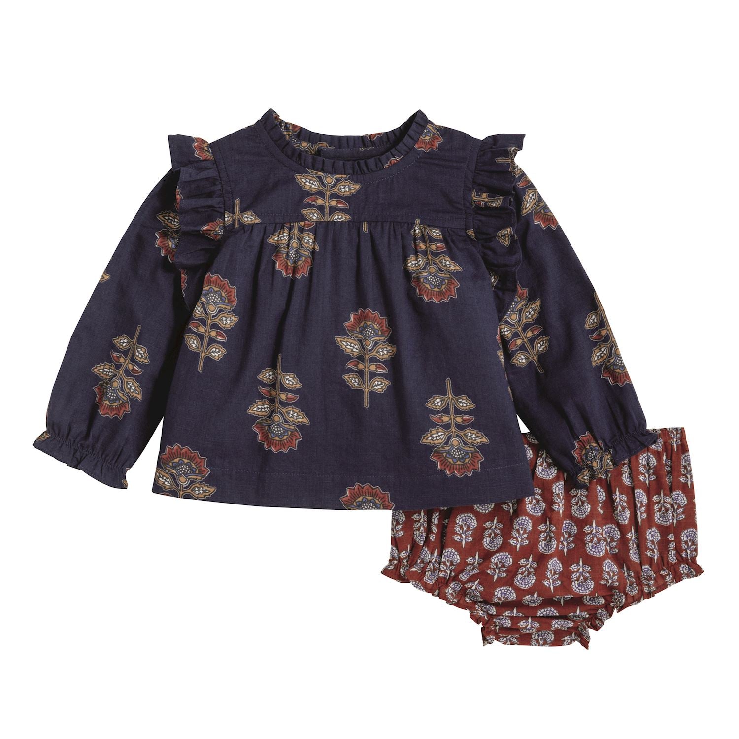 Mudpie- Navy Floral Pinafore Set 