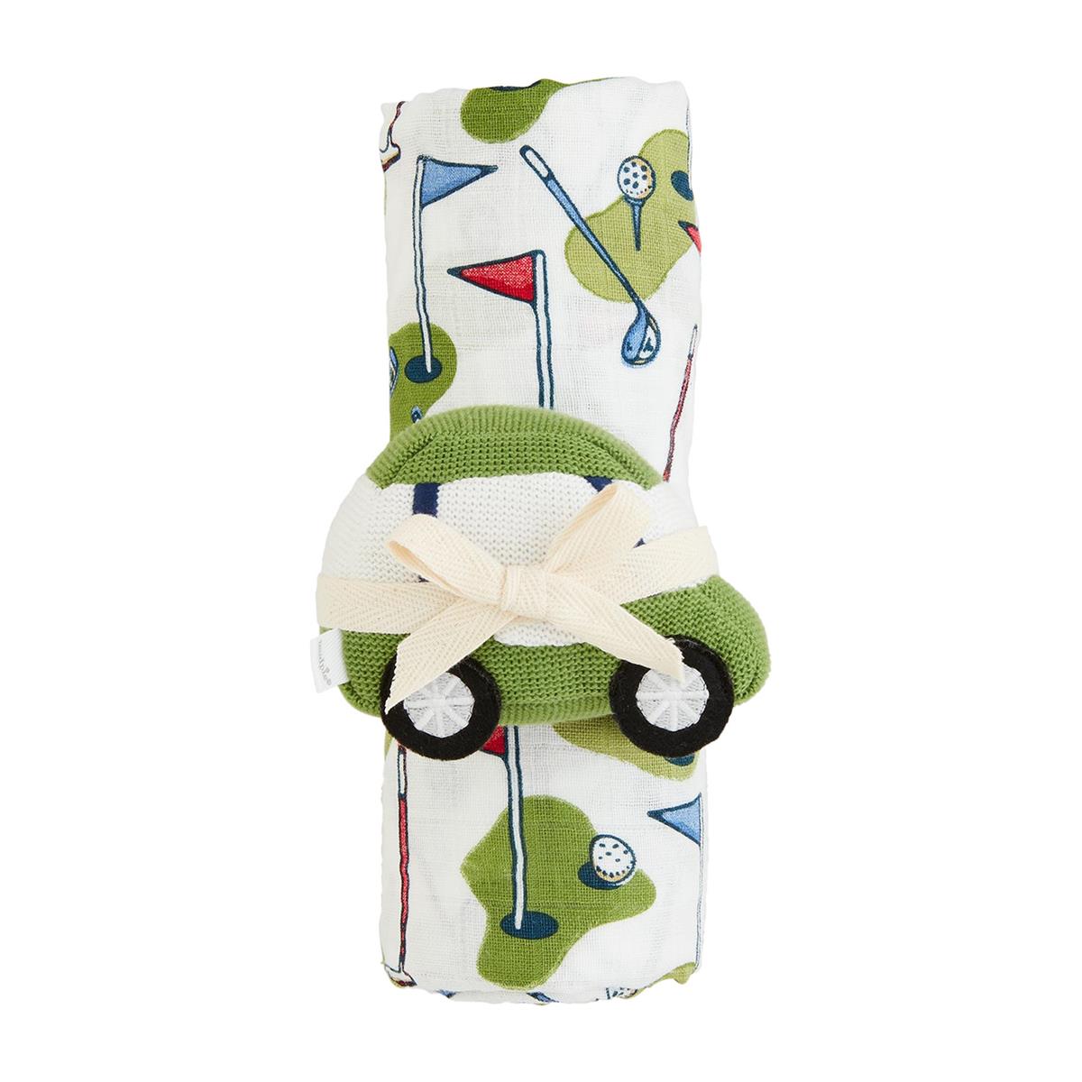 Mudpie- Blue Golf Swaddle & Rattle Set 