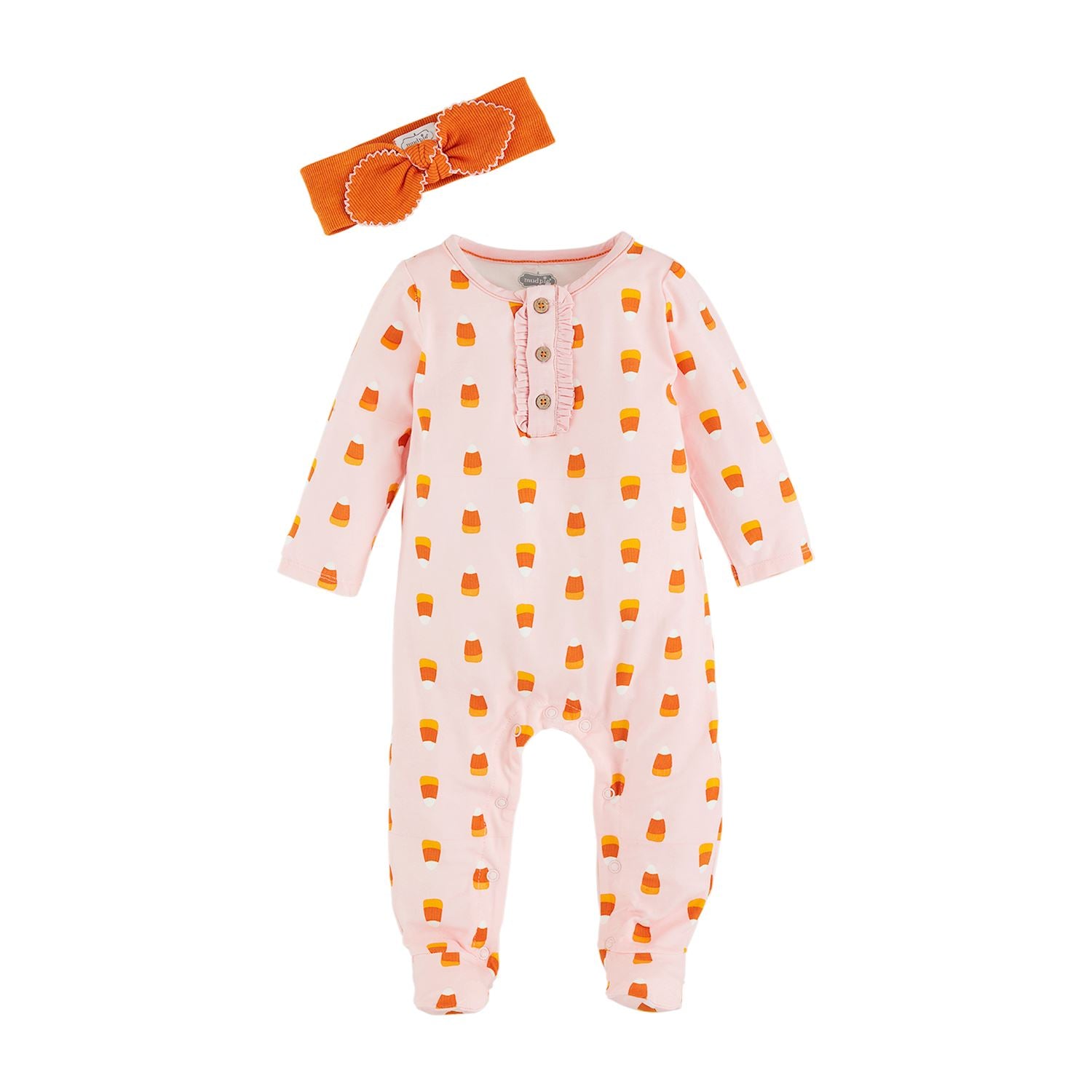 Mudpie- Candy Corn Glow Sleeper & Headband Set #12150106