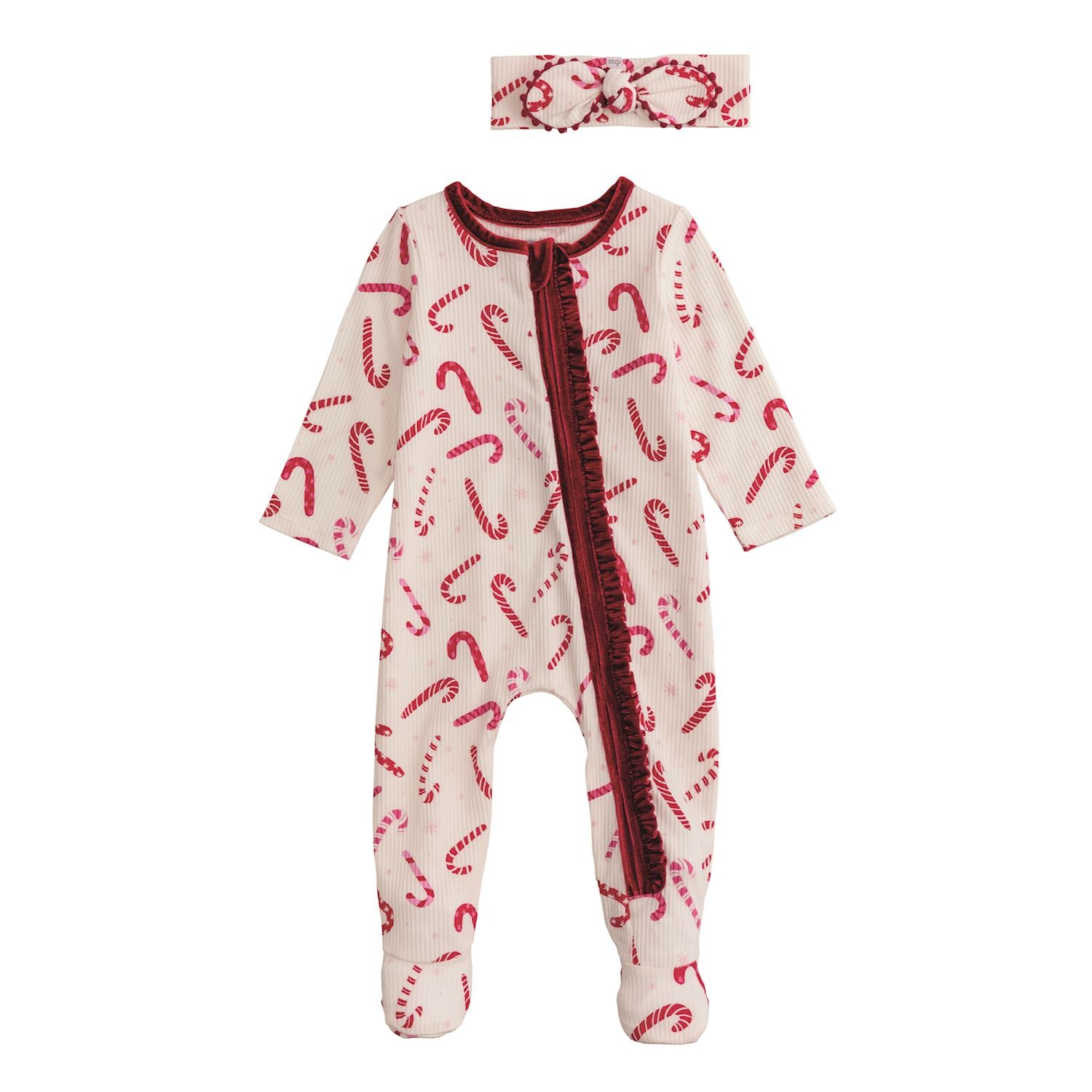 Mudpie- Candy Cane Sleeper & Headband Set 