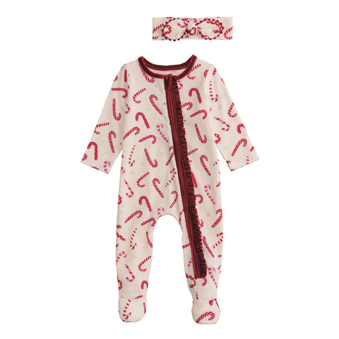 Mudpie- Candy Cane Sleeper & Headband Set #12150189