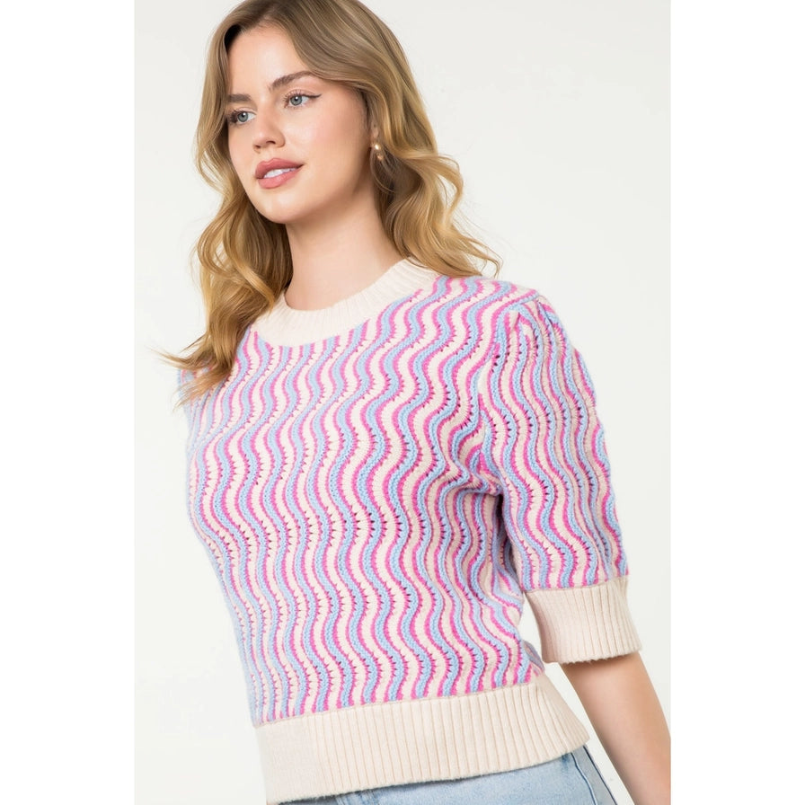 THML Half Sleeve Patterned Knit Top