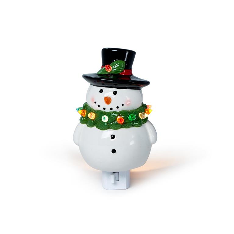 Snowman with Holiday Wreath Nightlight Decor