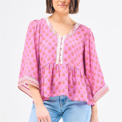 Mary Square- Top Monroe Floral Foulard Pink