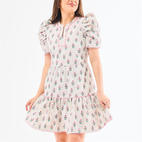 Mary Square- Dress Adelyn Cottage Stripes Tan