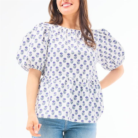 Mary Square- Top Nina Floral Foulard Navy