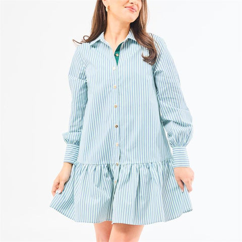 Mary Square- Dress Fiona Simple Stripe Blue/Green