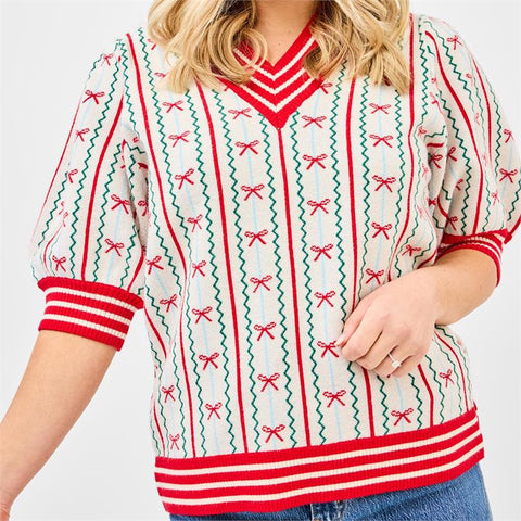 Mary Square- Sweater Faith In A Bow Ivory