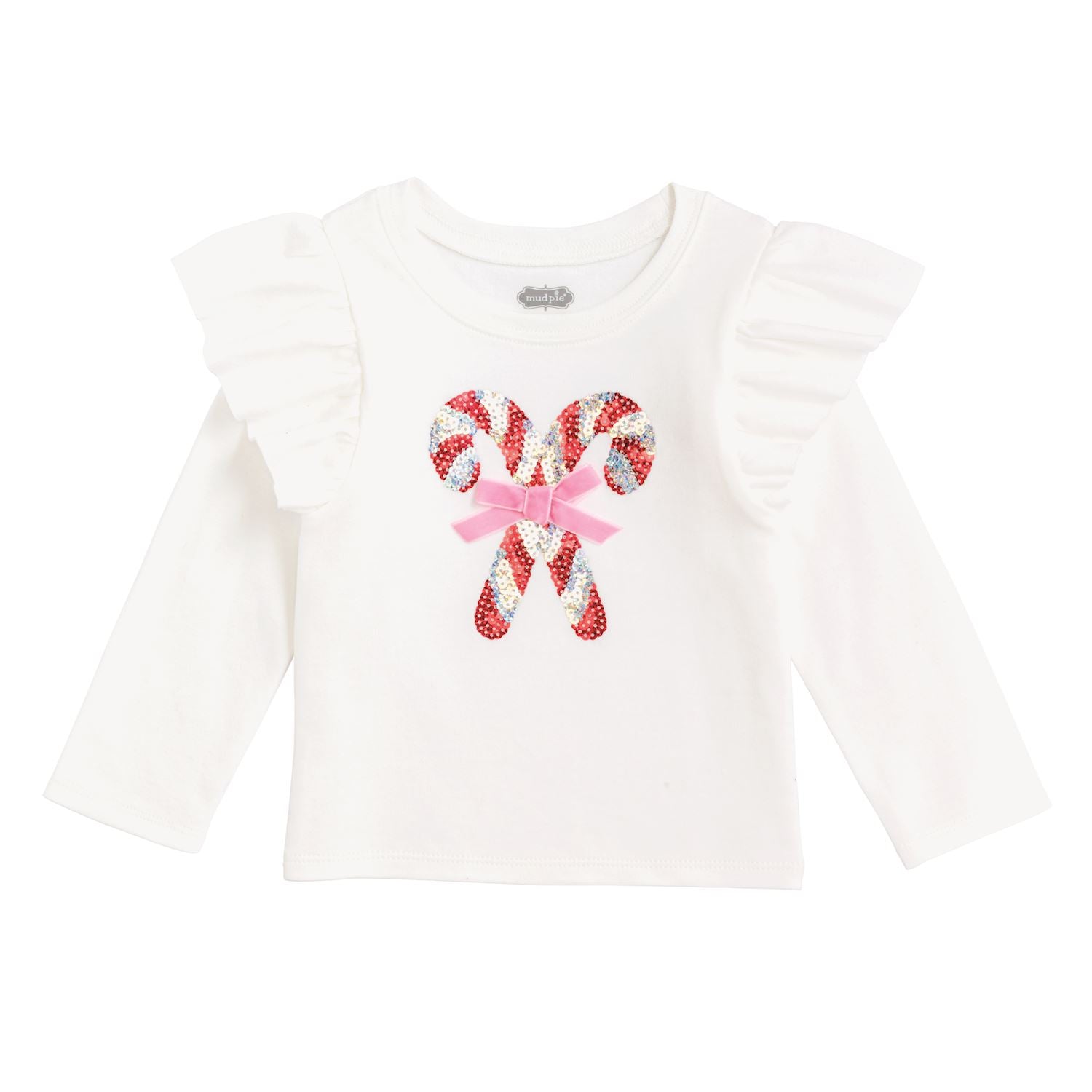 Mudpie- Ivory Candy Cane Sparkle T-Shirt 