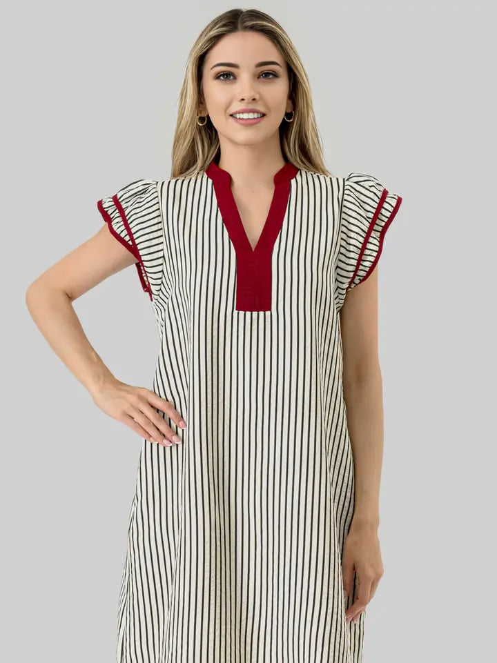 Blake Game Day Ruffle Stripe Dress Black/ Burgundy