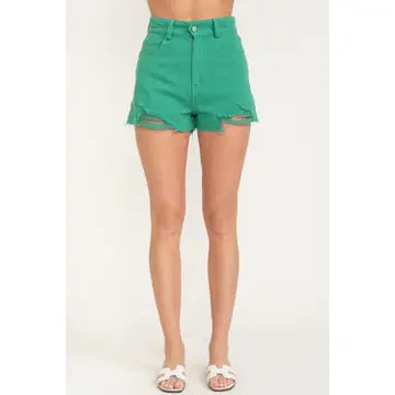 SC- High-Waisted Preppy Denim Shorts