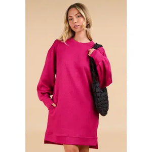 Round Neck Oversized Comfy Long Sleeve Mini Dress