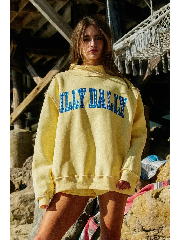 Dillydally Butter Yellow Reversible Mockneck Sweatshirt