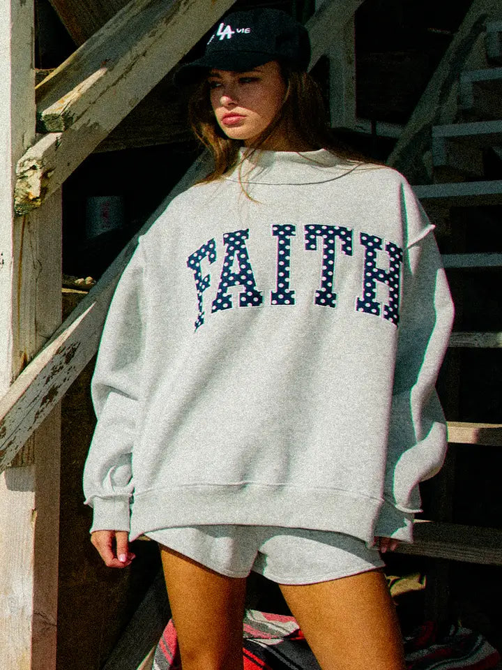 FAITH | Embroidered Polka-Dot Mock Neck Sweatshirt