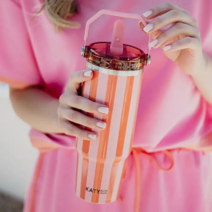 Katydid Pink and Orange Striped 30 oz Cabana Tumbler