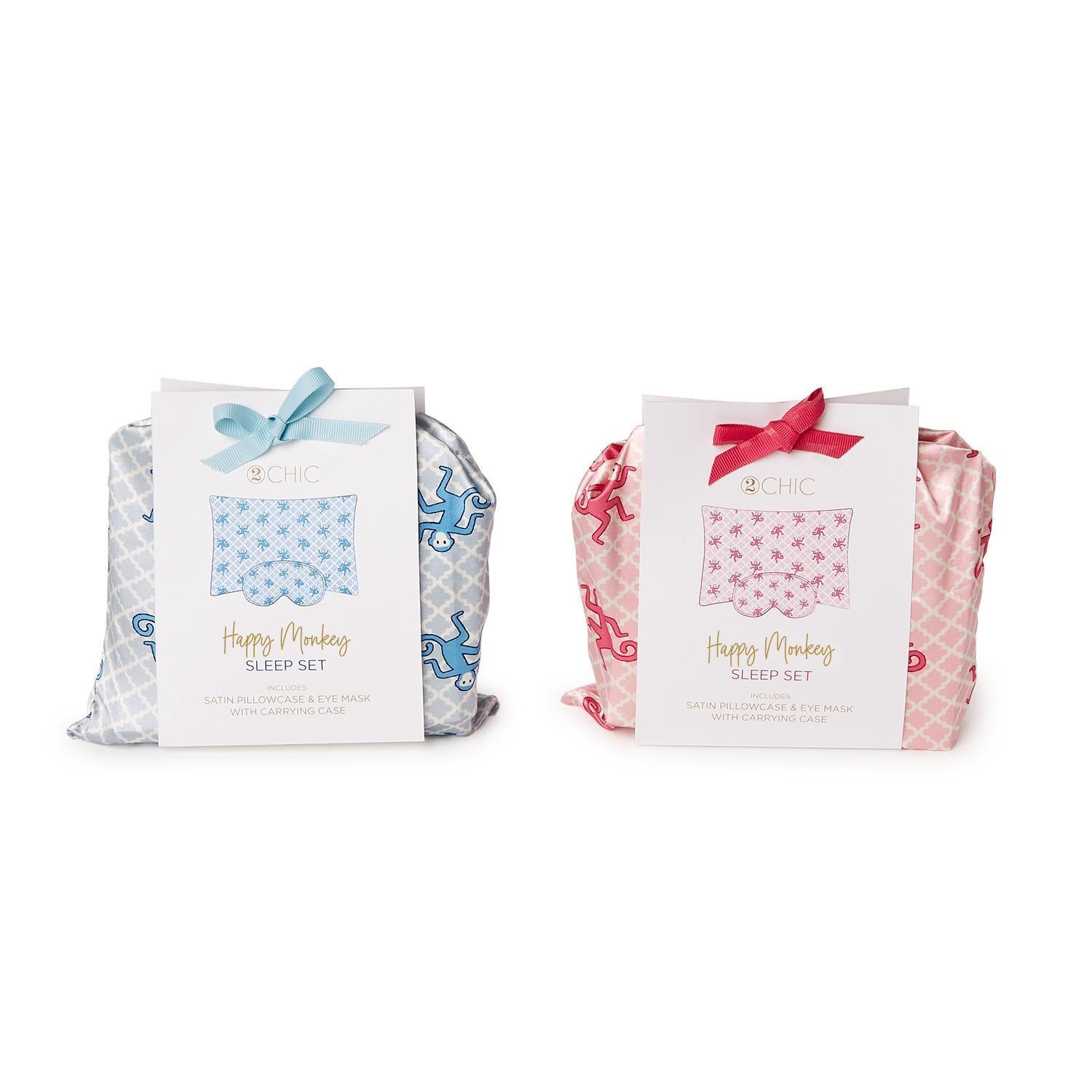 Two's Company Happy Monkey Pillowcase & Eye Mask Set