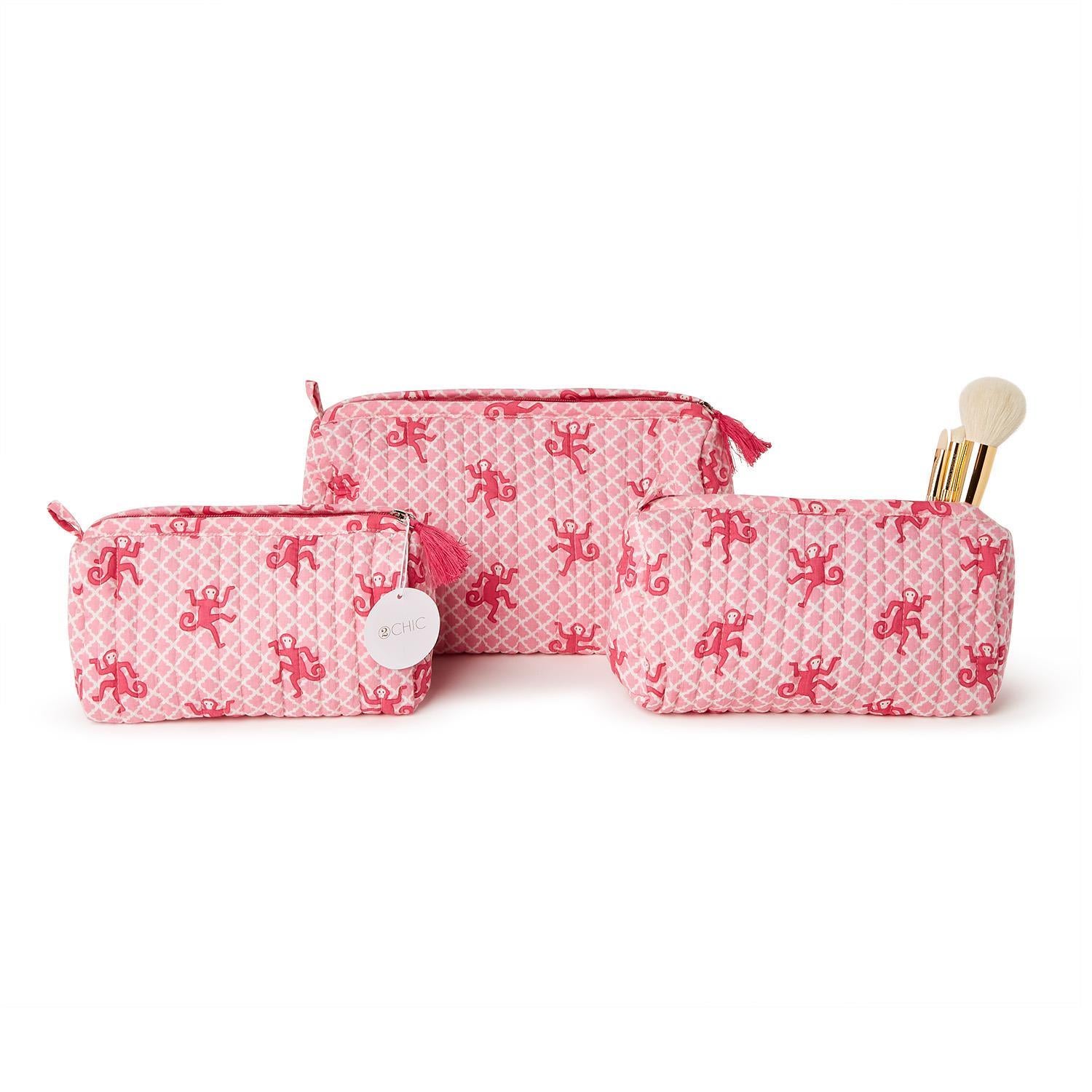 Monkey Print Pouches In Pink