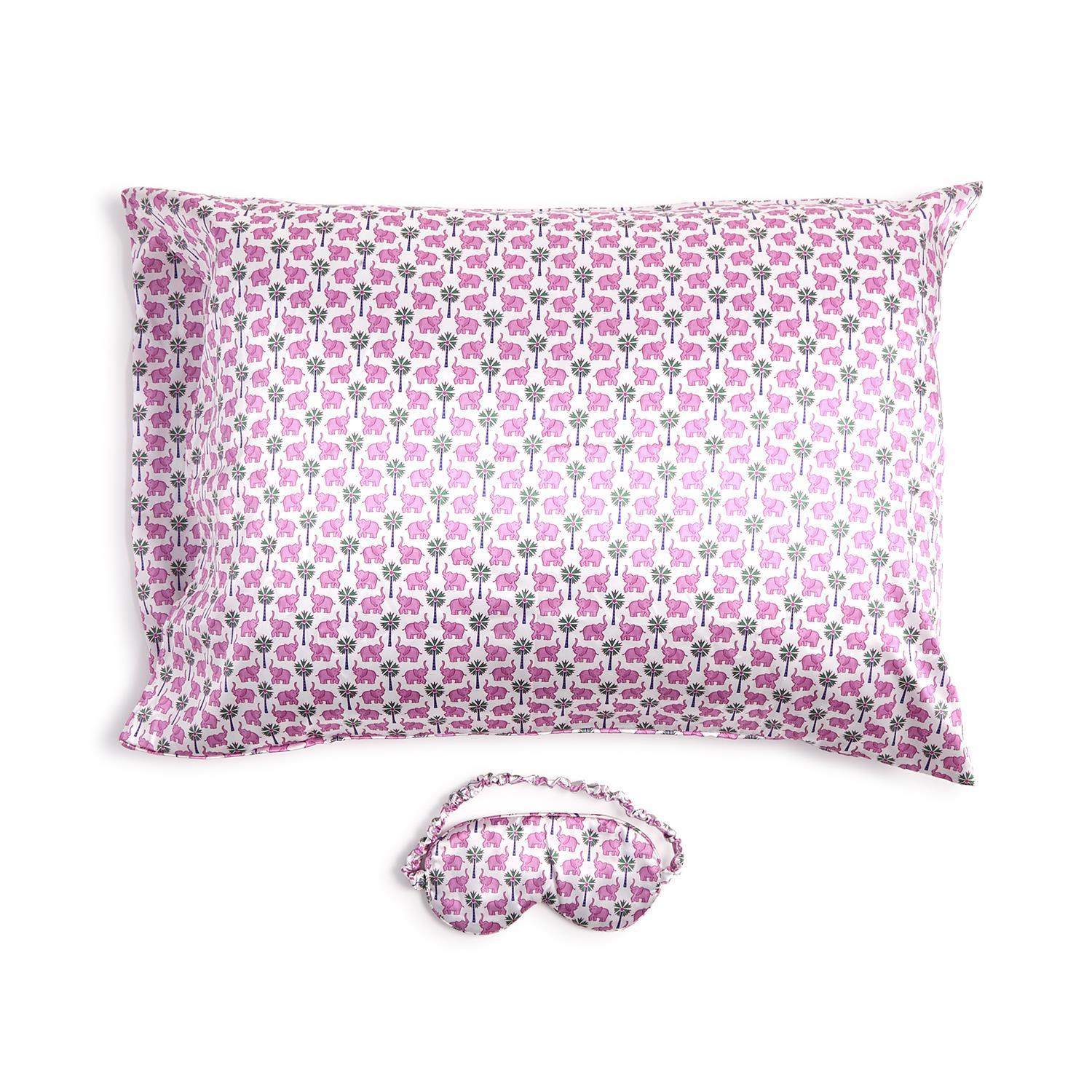 Two's Company Pink Elephant Pillowcase & Eye Mask Set