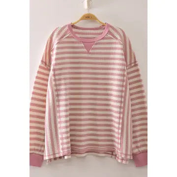 Very J- Stripe Waffle Top (Pink/Cream)