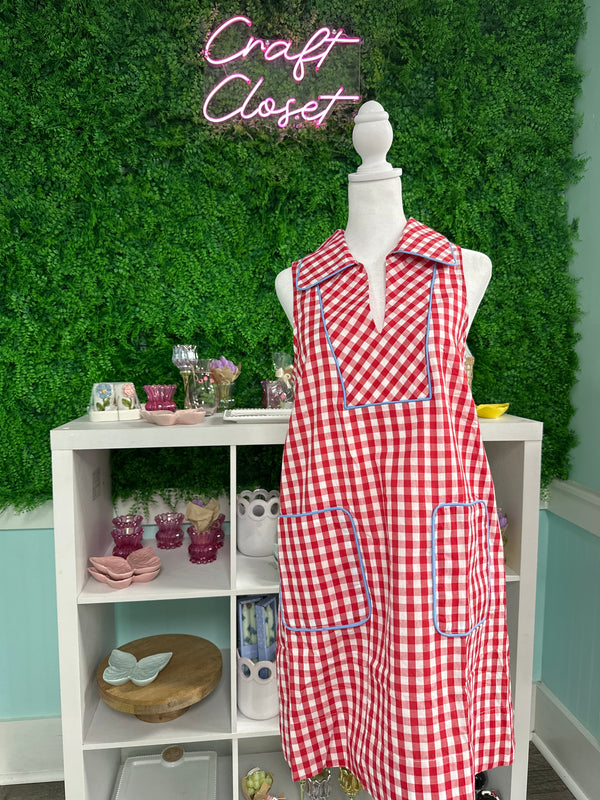 ENTRO Check Sleeveless Mini Dress With Contrast Piping In Red
