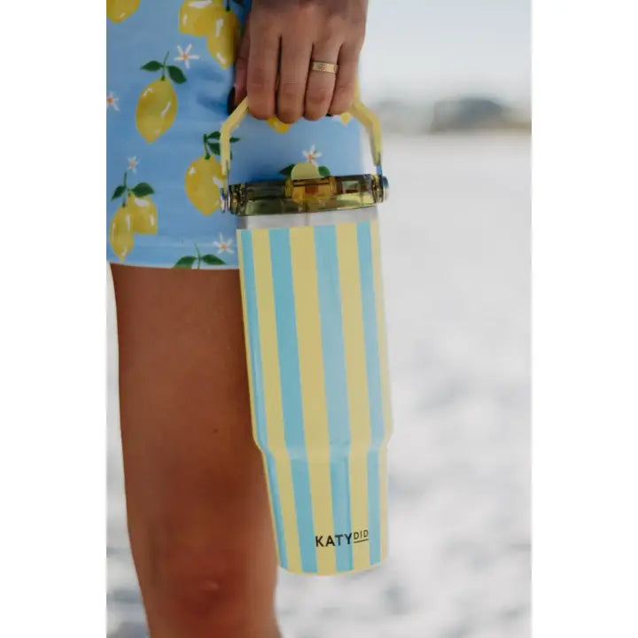Katydid Yellow and Aqua Striped 30 oz Cabana Tumbler