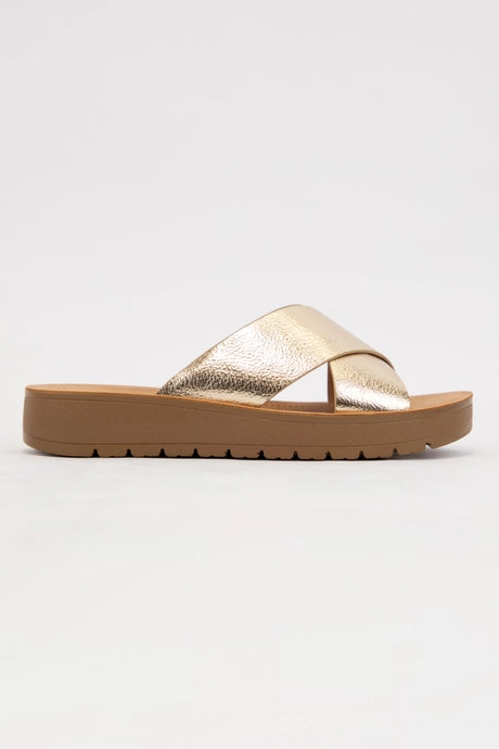 Lucy Light-Weight Wedge Platform Cross Strap Slide Sandal