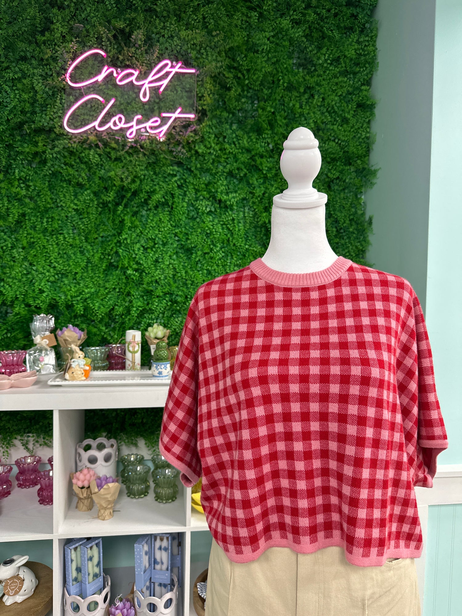 Entro Short Sleeve Check Top In Pink