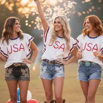 Ruffle Sleeve Americana USA Top