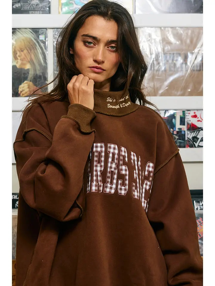 Brown PROVERBS 3125 | Applique Mock-Neck Sweatshirt