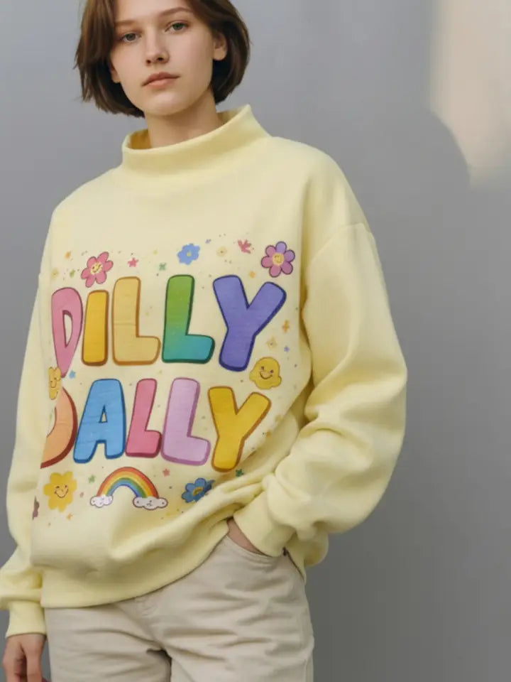 Bucketlist- Graphic Reversible Mock Neck Sweatshirt