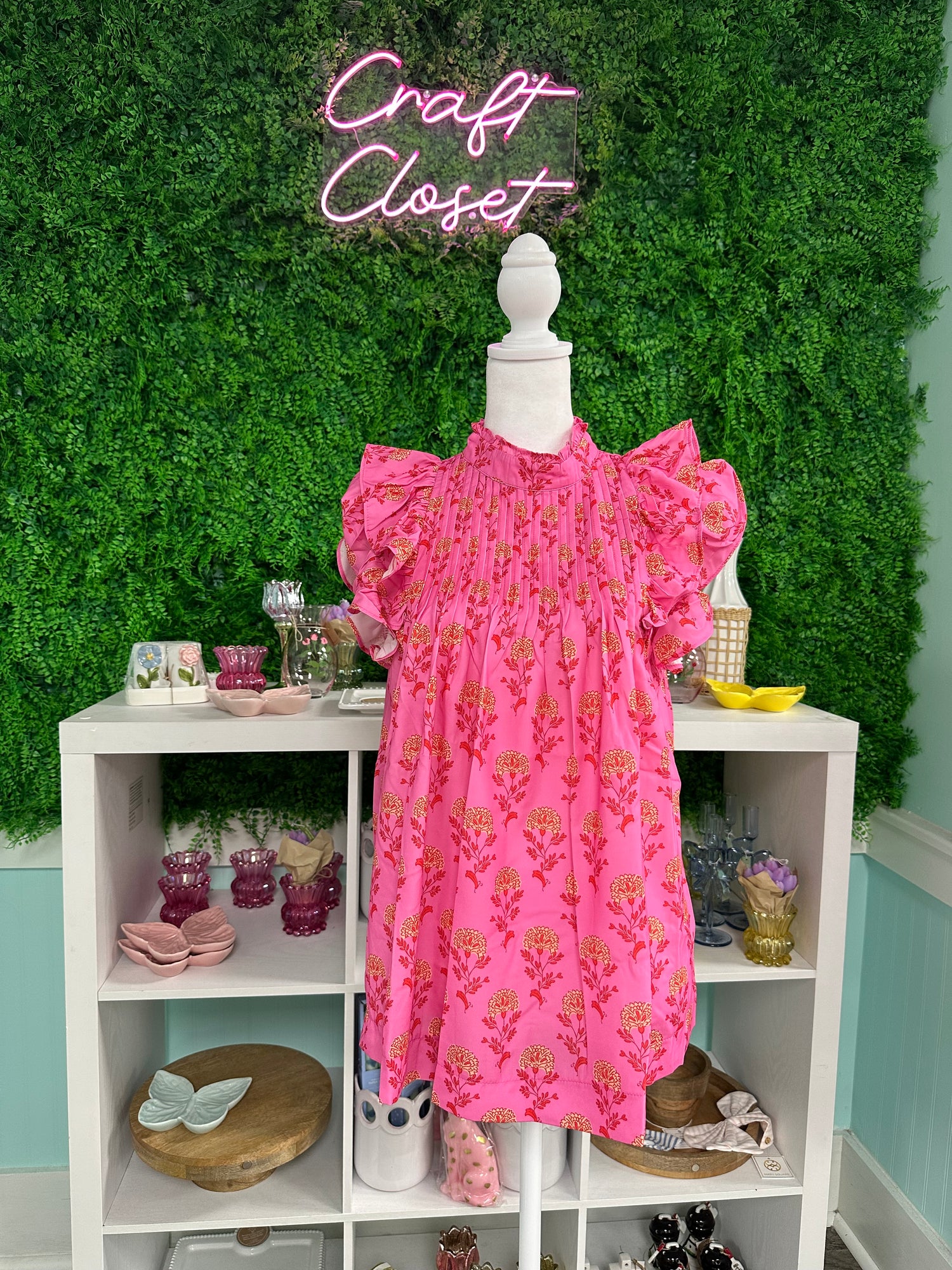 Barefoot Ladies Hot Pink Floral Pleated Top