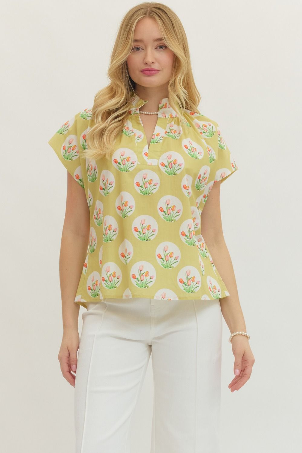 Entro Printed Tulip Top In Yellow