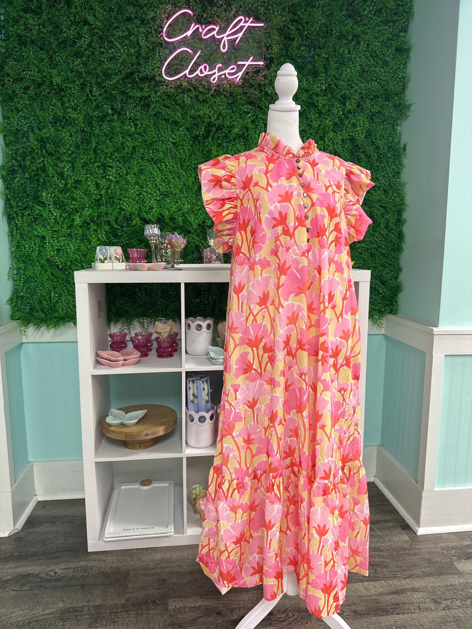 Entro Floral Print Flutter Sleeve Midi Dress In Pink PLUS Size