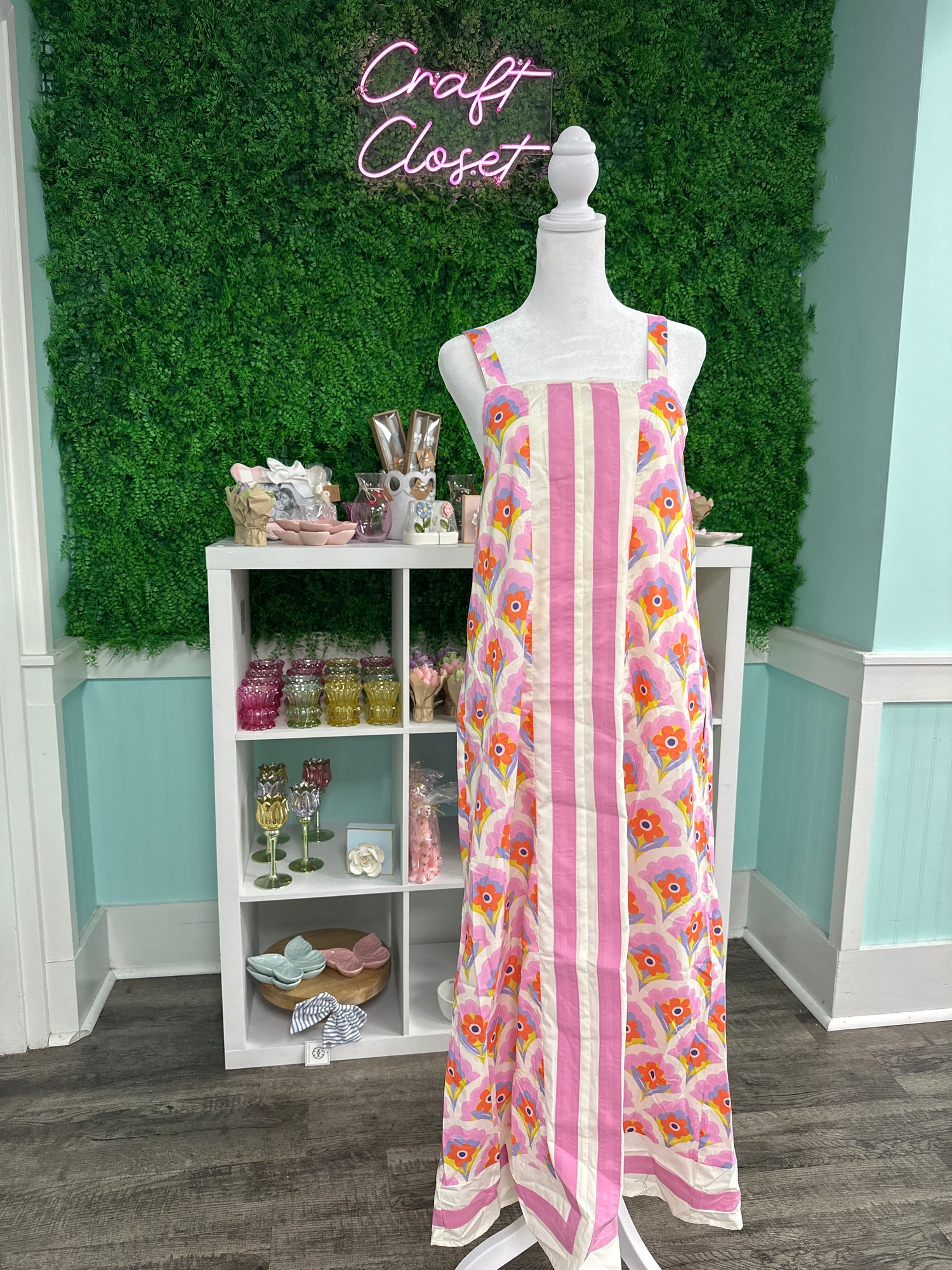 ENTRO Floral Print Midi Dress In Pink