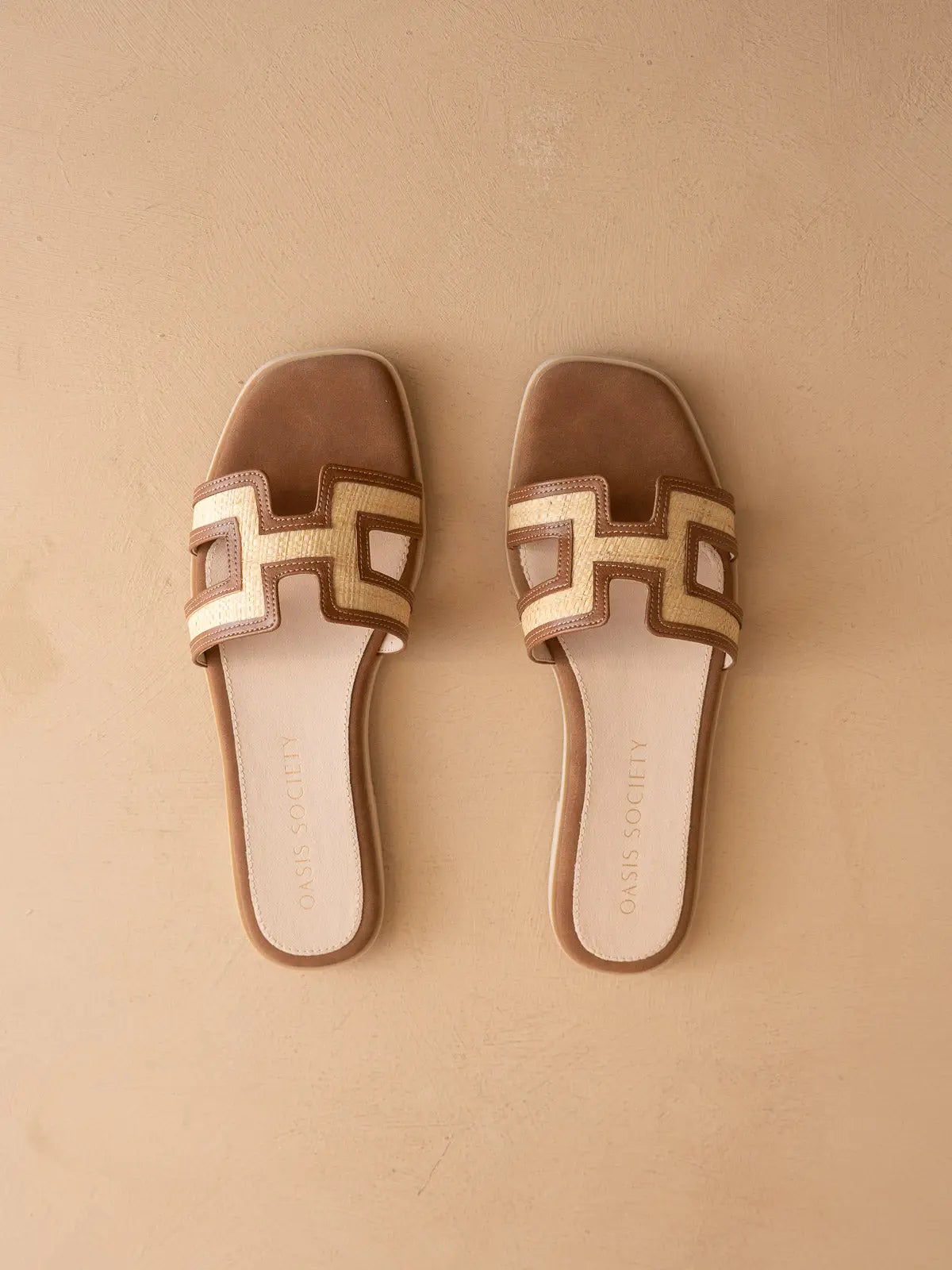 The Ena | Gold H Cutout Raffia Slide