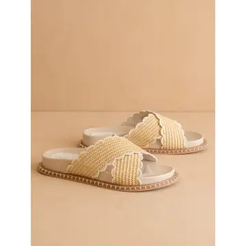 Oasis Society The Fabby Beige Double Strap Raffia Slide