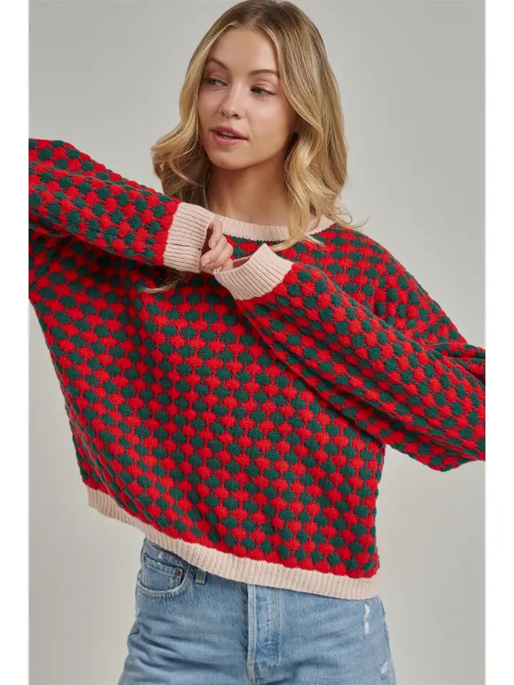 Holiday Christmas Geometric Textured Sweater